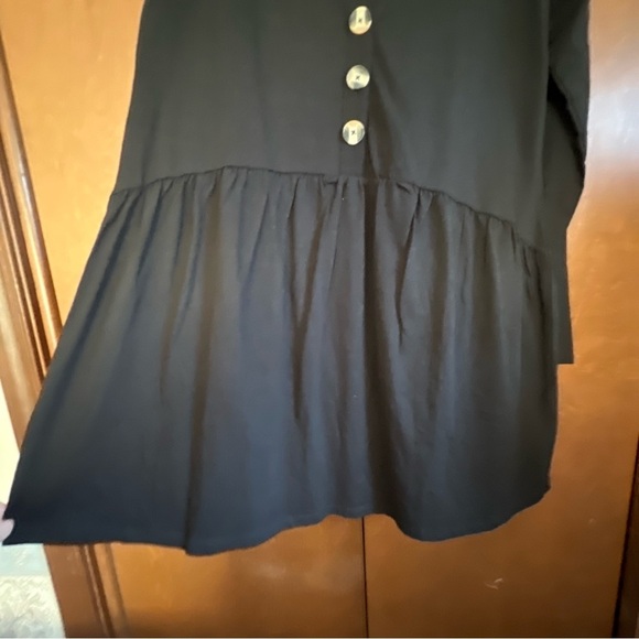 asos Black Cotton Knit. Sz 6 Tall Dropped Waist Deep V Neck Dress NWT - Picture 5 of 7